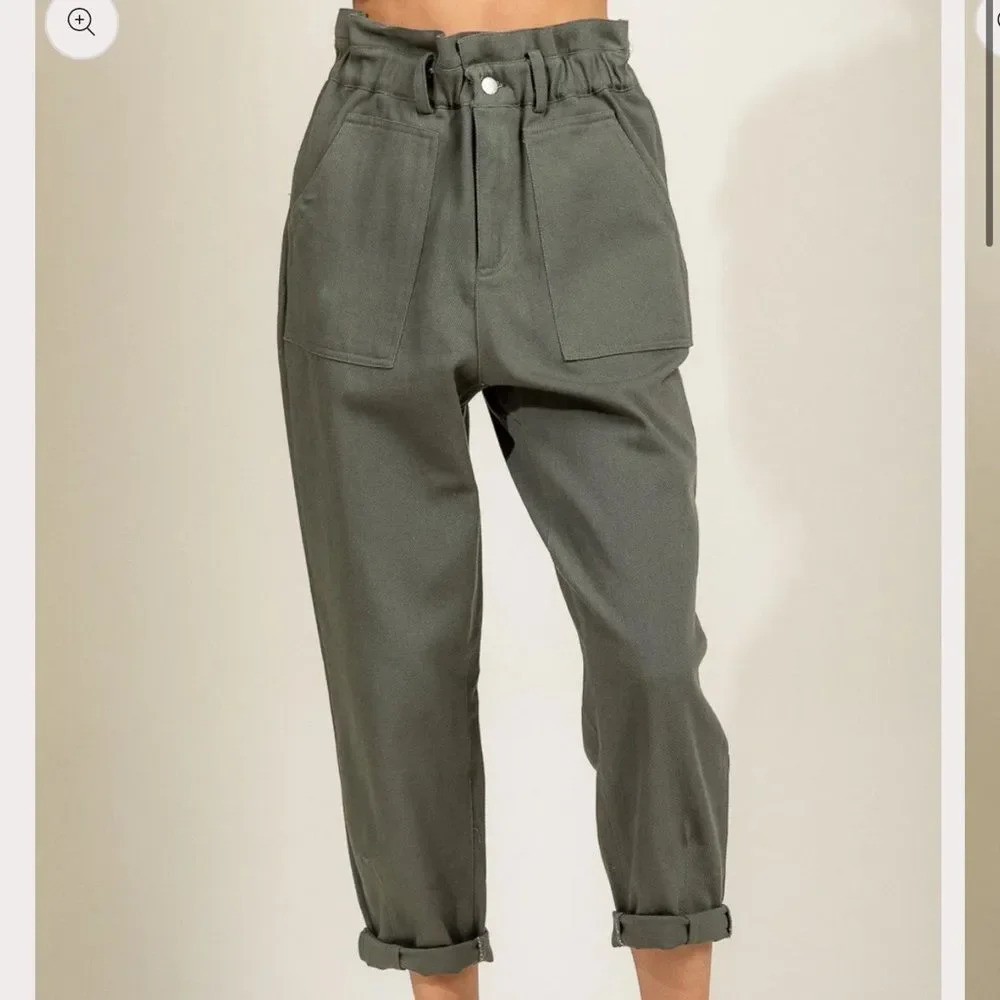 Fate Women's‎ 100% Cotton Olive Green Paperbag Jeans Medium
